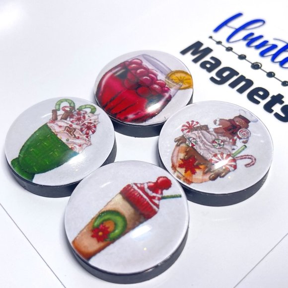 Set 4 Handcrafted Christmas Coffee 3 Magnets - Refrigerator Kitchen Whiteboard - Picture 3 of 3